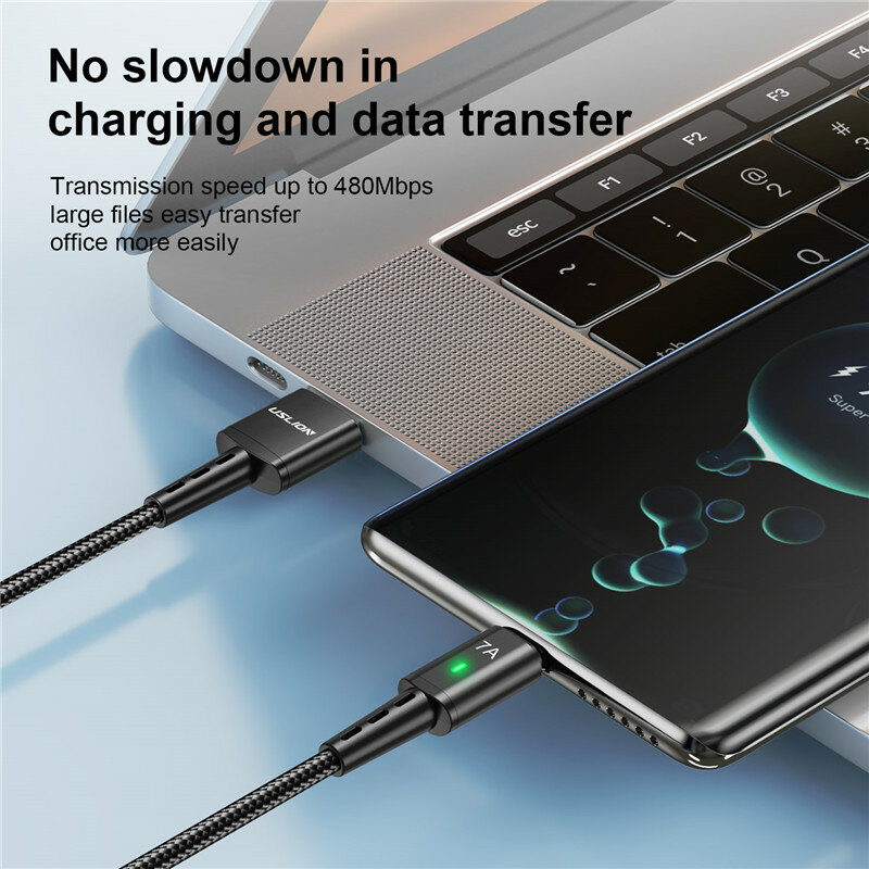 USLION-Cable USB tipo C de carga rápida 7A, Cable de datos para MacBook, Xiaomi, Samsung, Cable USB C a USB C para Huawei