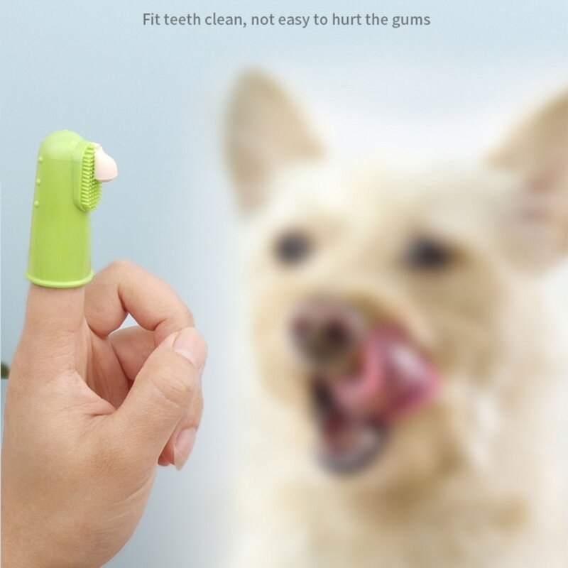 652F 치아 청소용 개 칫솔 강모가 있는 손가락 브러시 양면 디자인 효과적인 애완 동물 호흡을 위한 손가락 브러시