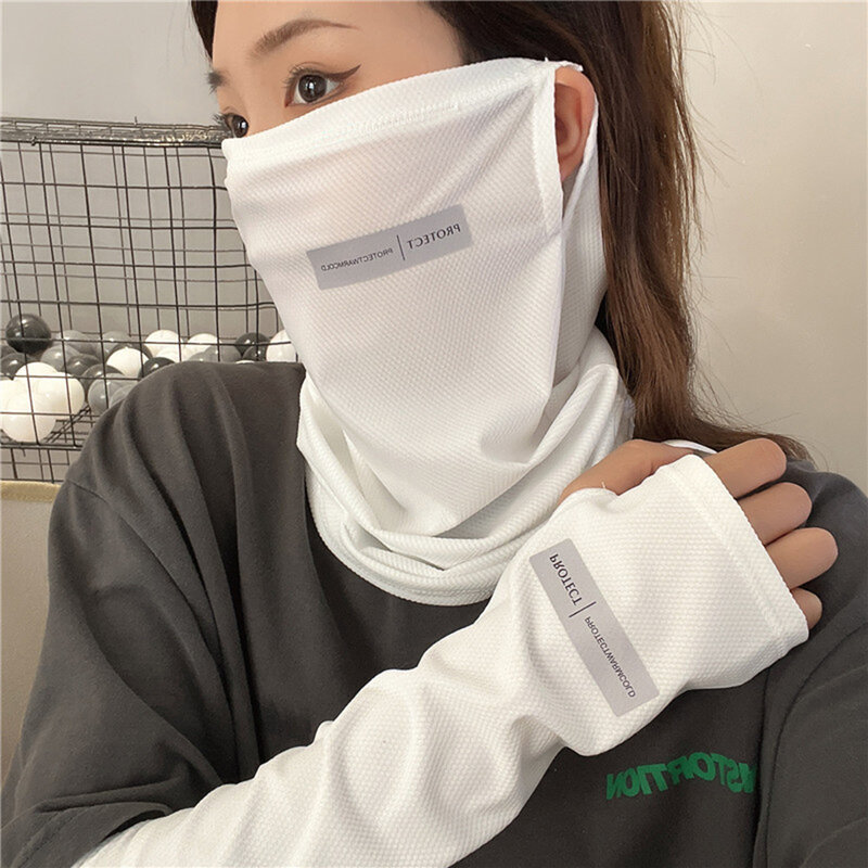 Women Summer Cooling Ice Silk Sunscreen Arm Sleeves And Face Cover Scarf Set UV Protection Sleeves Face Cover Camping Headscarf