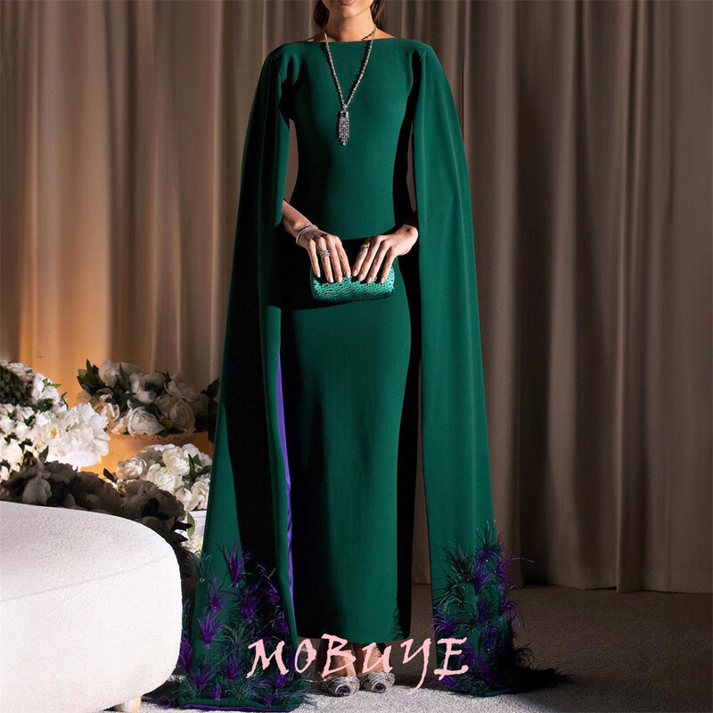 MOBUYE 2024 Popular Boat Neck Prom Dress Ankle-Length With Long Sleeves Evening Fashion Elegant Party Dress For Women