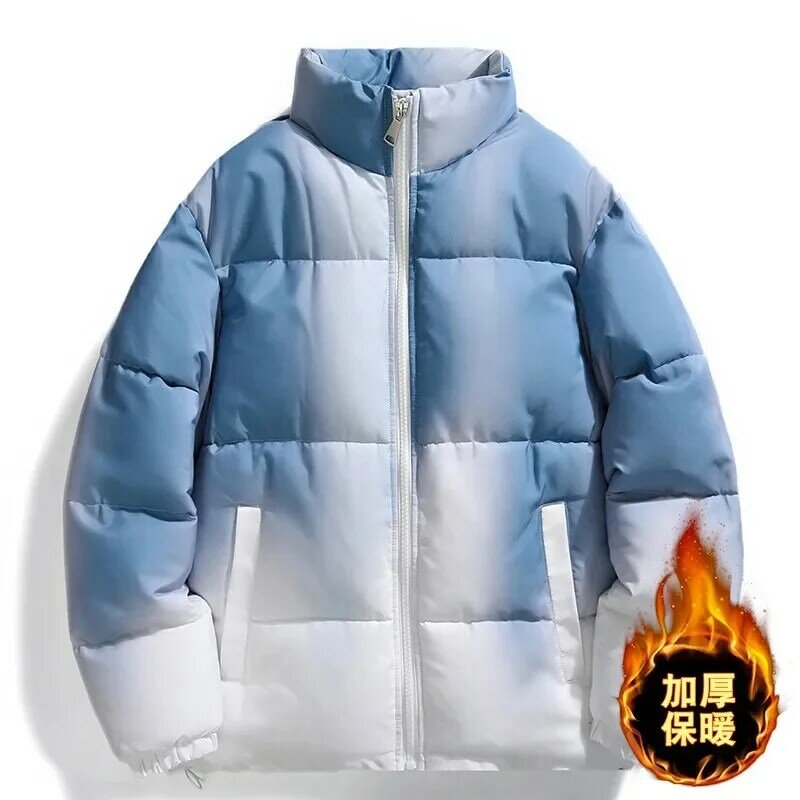 Новое зимнее Мужское пальто с воротником-стойкой из искусственного хлопка, корейские модные большие теплые толстые градиентные Топы