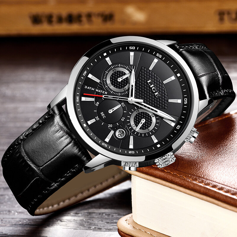 LIGE-Relógio de pulso impermeável a quartzo cronógrafo masculino, relógio de luxo, marca superior, esporte, moda, masculino