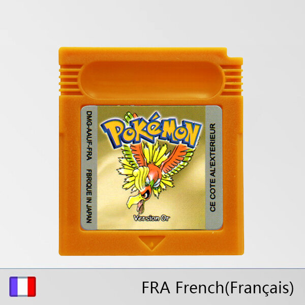 GBC Video Game Cartucho, Série Pokemon, Vermelho, Amarelo, Azul, Cristal Dourado, Prata, Língua Francesa, 16 Bit Cartão