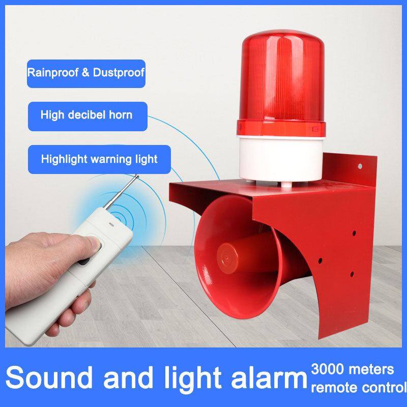 Alarma de sonido y luz LED roja Industrial de alta potencia, bocina de alarma de Control remoto inalámbrico de alto decibelio para seguridad, 220V, 24V, 12V