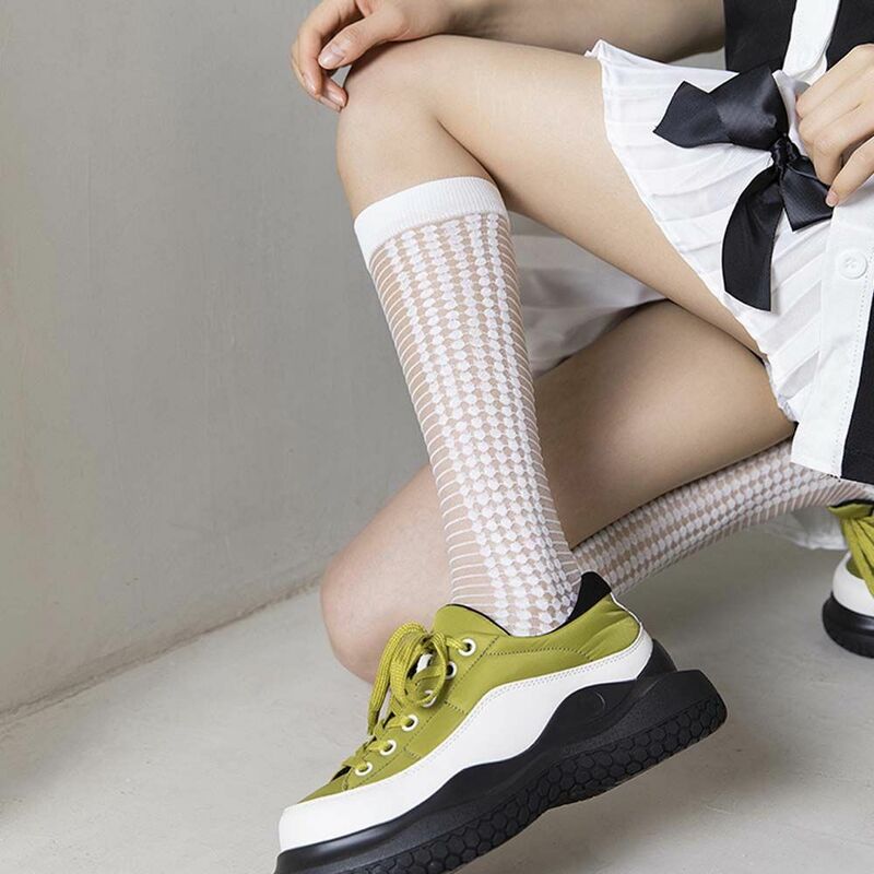 Summer Black White Transparent Glass Stockings Women's Socks Thin Mid-tube Crystal Stockings Ins Tide Cotton Bottom Calf Socks