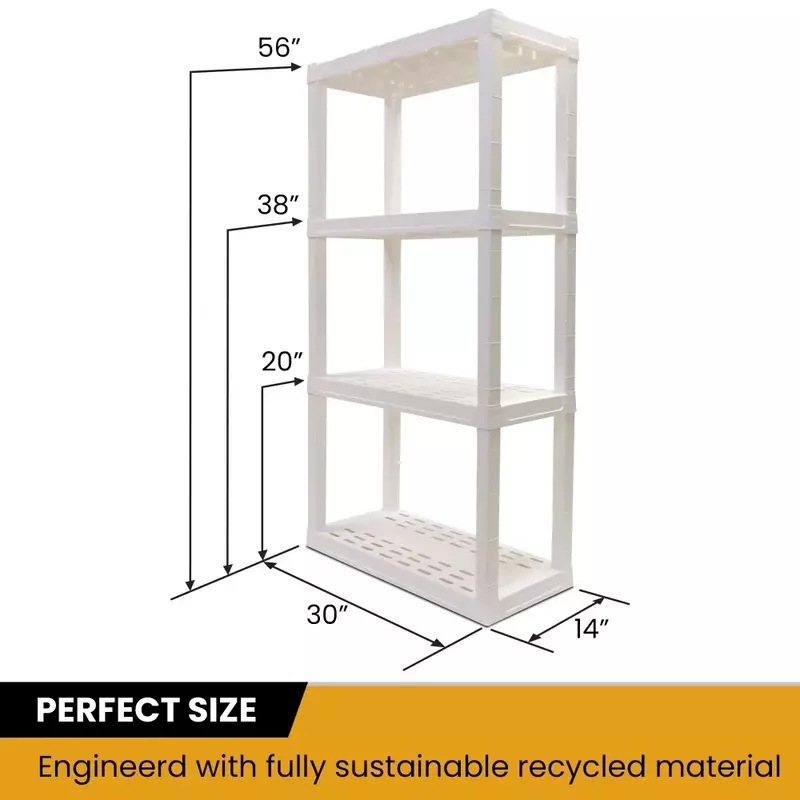 Hyper Tough estantería de 4 niveles, organizador multiusos de plástico para almacenamiento en el hogar, color blanco, W30 x D14 x H57"