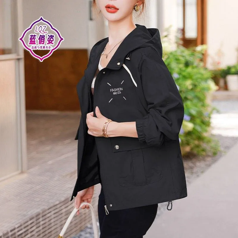 Women Korean Loose Leisure Hooded Short Coat Female New Temperament Age-reducing Spring Autumn Joker Fashion Windbreaker Jacket