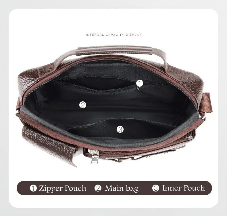 Tas koper untuk pria, tas selempang PU kapasitas besar untuk pria