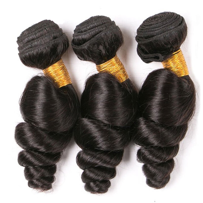 Rambut gelombang longgar 3 bundel kesepakatan rambut Malaysia mentah jalinan bergelombang 100% rambut manusia sambungan tenun untuk wanita hitam alami obral