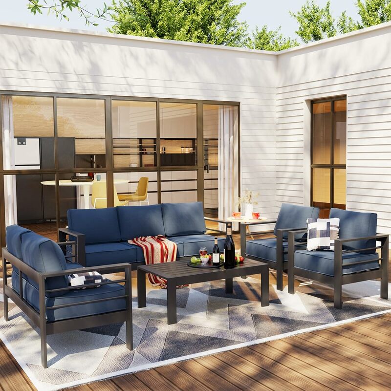 Terrassen möbel aus Aluminium, Gartenmöbel aus Metall, moderne Sofa garnituren im Freien mit Couch tisch für Pool, Garten