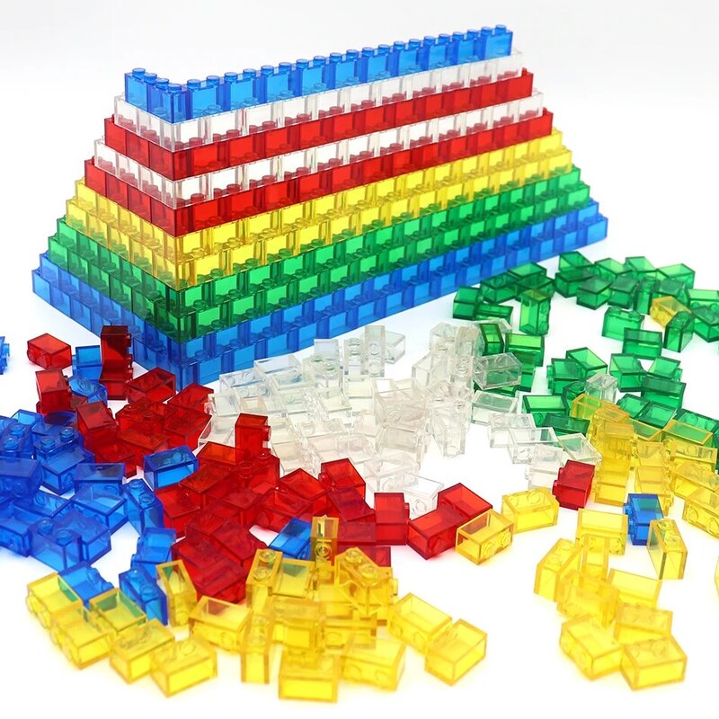 200PCS MOC Transparente 1x2 Dots Bricks Classic DIY Building Blocks Acessórios Peças Compatíveis 3004 Educational Kids Toys