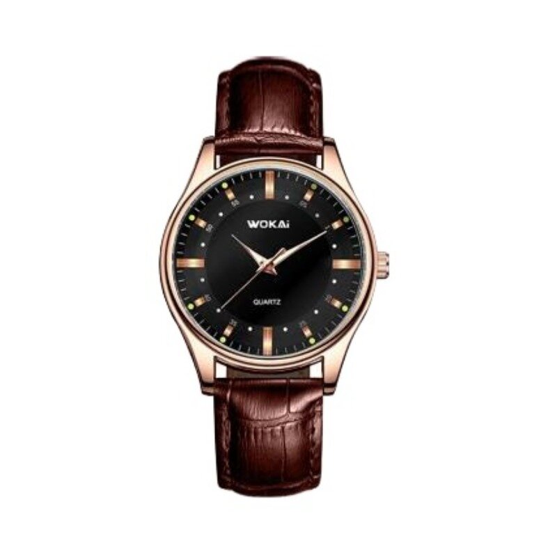 Wokai jam tangan bisnis pria, arloji emas mawar tahan air panggilan bercahaya sabuk kulit Quartz 2023