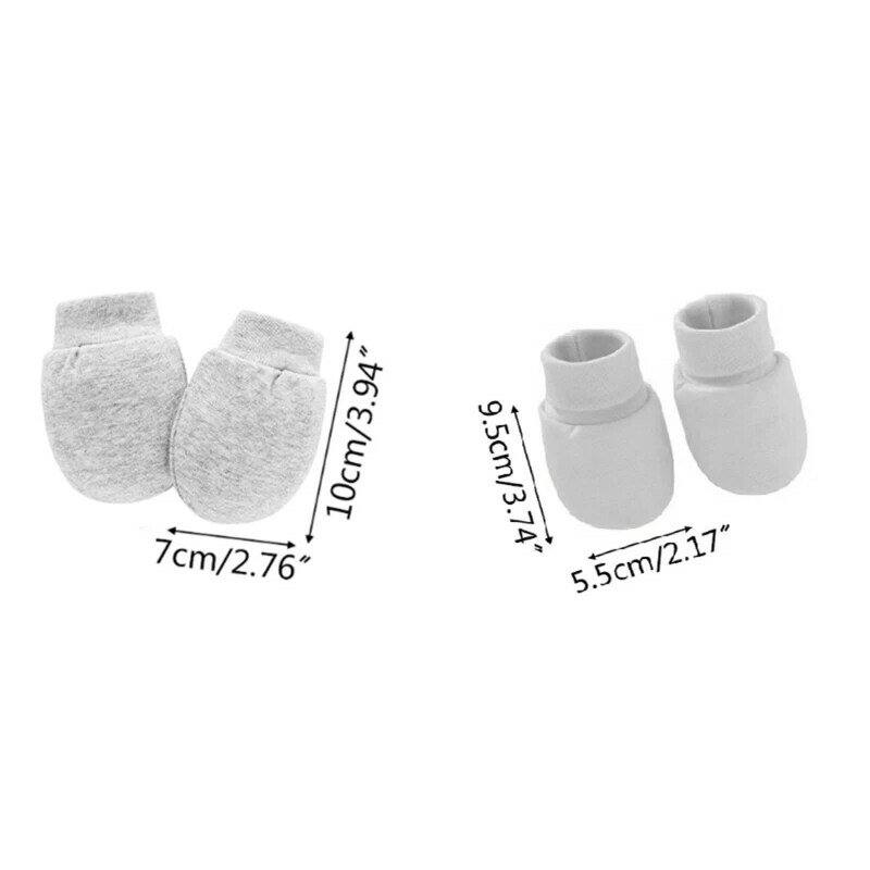 2 Pairs No Scratch Mittens Socks Set Anti Scratching Gloves Foot Covers Face for Protection Soft Cotton Hands Foots Ankle Socks