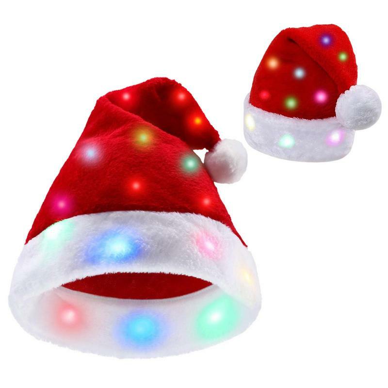 Рождественская шапка со светодиодной подсветкой, плюшевая шапка для детей и взрослых, рождественские реквизиты для косплея, товары, светящаяся шапка Санты, праздничный подарок