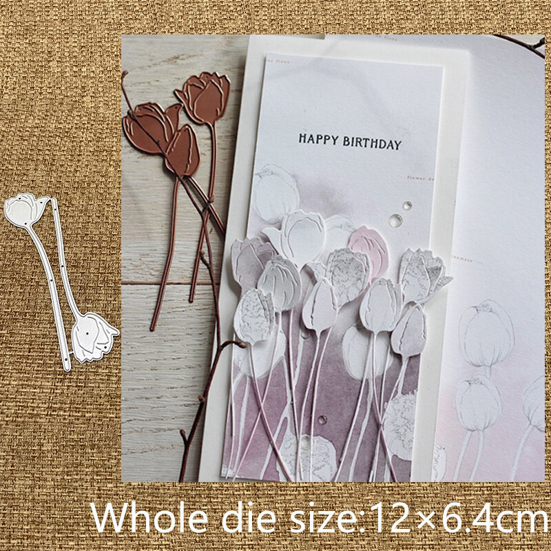 XLDesign-troqueles de corte de Metal para manualidades, 2 piezas, tulipanes, par de decoración, álbum de recortes, tarjeta de papel, troquelado artesanal en relieve