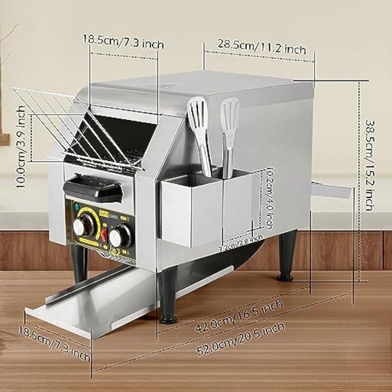 Dyna-Living Commercial Toaster 150 Slices/Hour Stainless Steel Restaurant Toaster Conveyor Storage Boxes 1300W