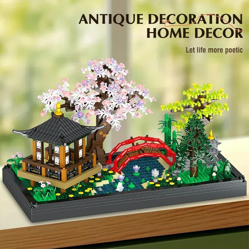 Mini Garden  Blocks DIY Tree Blossom Pine Pavilion 3D Plant Potted Model Building Bricks Toy Home Decoration Gift Toys for Kids