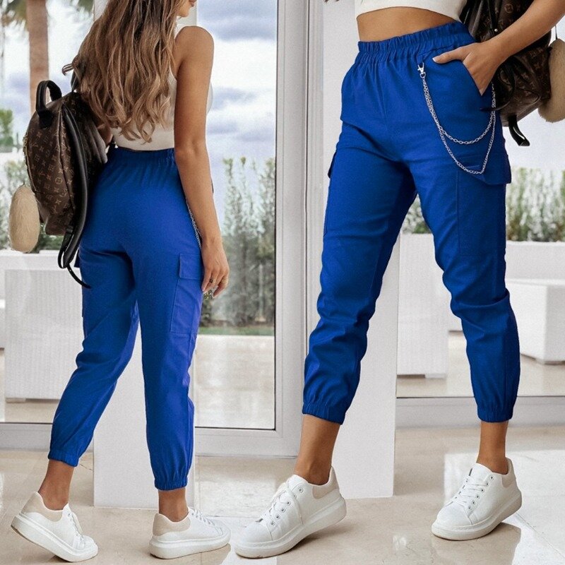 Jesienna luźna kieszonka szczupła spodnie do kostek 2023 nowa spodnie dla kobiet damska moda elastyczny, wysoki talia ołówkowe spodnie