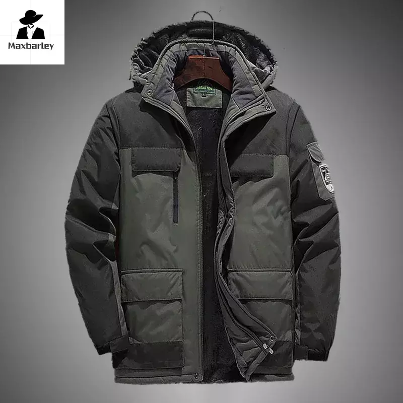 Winter Fleece Jacket Men Casual Thicken Warm Cotton Padded Jacket Mens Fashion hooded Outdoor windproof Coat Parkas Plus Size