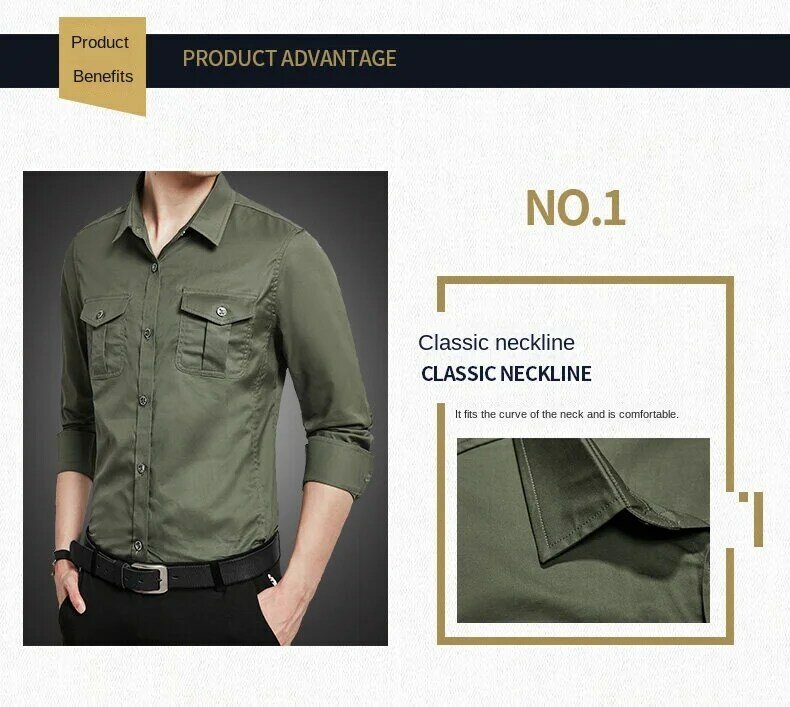 Men's Tactical Shirt Spring Slim Fit Breathable Bicycle Solid Color Lapel Cardigan Top Casual Outdoor Multi Pocket Work Clothes