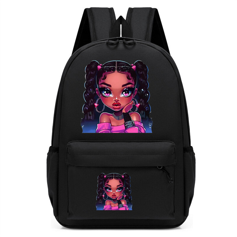 Torby dla dzieci piękne dziewczyna z Afro torba z nadrukiem plecak do przedszkola torby dla dzieci Cartoon Girl bookback podróżna Mochila