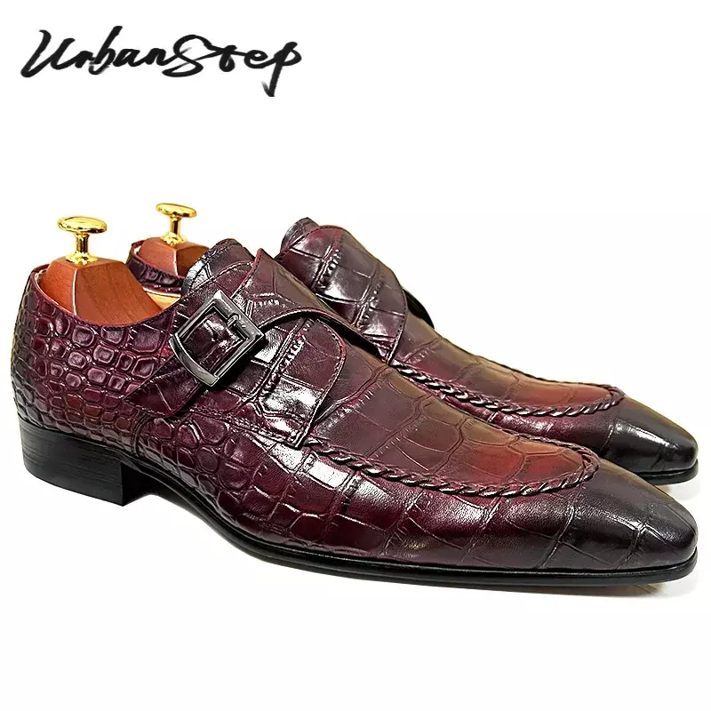 Sepatu Oxford Kulit Sapi Asli Fashion Pria Sepatu Tali Biksu Mewah Sepatu Pernikahan Bisnis Gesper Tunggal Formal untuk Pria