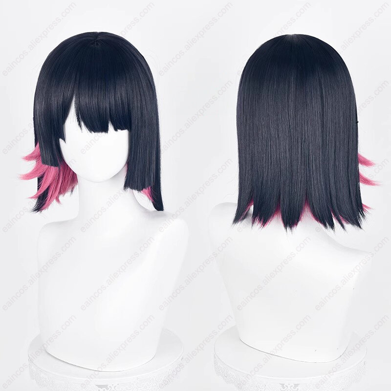 https://joe Wig Cosplay 33cm, Wig sintetis tahan panas rambut pendek mawar merah Campuran biru hitam