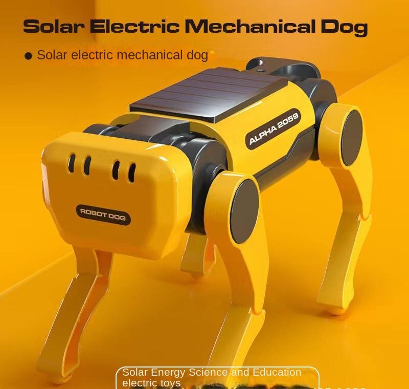 You can walk in the sun with solar powered electric machines. Dogs, children's assembly toys, boys, puzzle robots