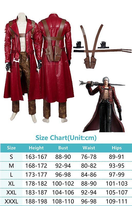 Game DMC Cos Dante Cosplay Costume Outfits Red Coat Gloves Wig Accessories Halloween Carnival Suit For Adult Men Male Roleplay
