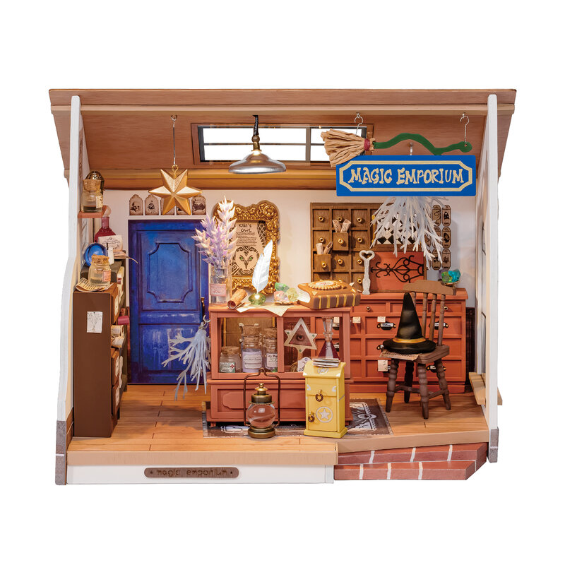 Robotime Rolife-casa de muñecas en miniatura para niños, juguete decorativo de emporio mágico de Kiki, Kit de madera
