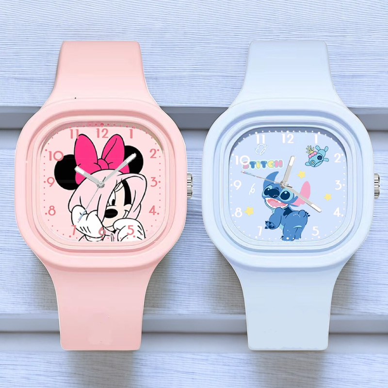 Jam tangan anak perempuan, Disney Stitch, jam tangan anak perempuan, imut, Anime, Mickey, Minnie, aksesoris mainan, jam Quartz, untuk anak perempuan