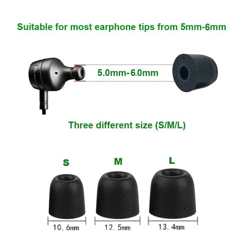 20 pairs t400 4.9mm (l m s) substituição memória espuma eartips almofadas de ouvido para in-ear 4.9-6.0mm fones de ouvido graves realçados tampões