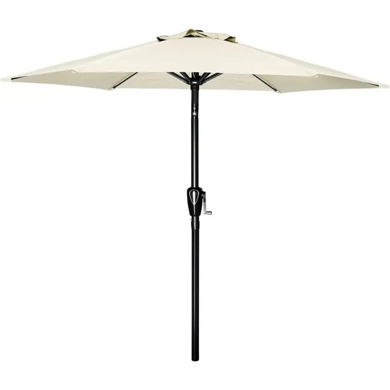 Beige 7.5ft payung pasar meja luar ruangan, teras mewah sederhana dengan tombol tekan miring/engkol, 6 rusuk kuat, untuk taman, dek, Kolam