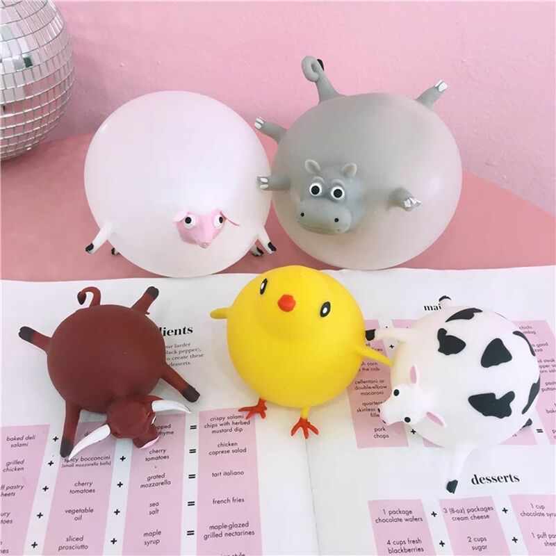Creative Relief Stress Novelty Toys Cartoon Animal Soft Rubber Blow Toy Decompression Toy Squeeze Toy Inflatable Hippo Chicken