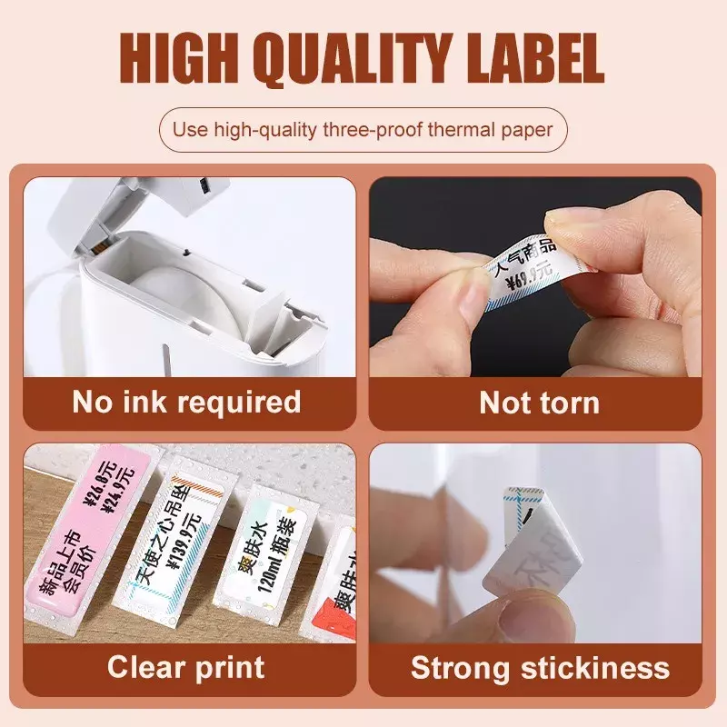 Niimbot-Mini papier d'imprimante d'étiquettes thermiques, étanche, anti-huile, étiquette d'impression, pas de colle, rayures, autocollant de ruban adhésif, D110, D11, D101