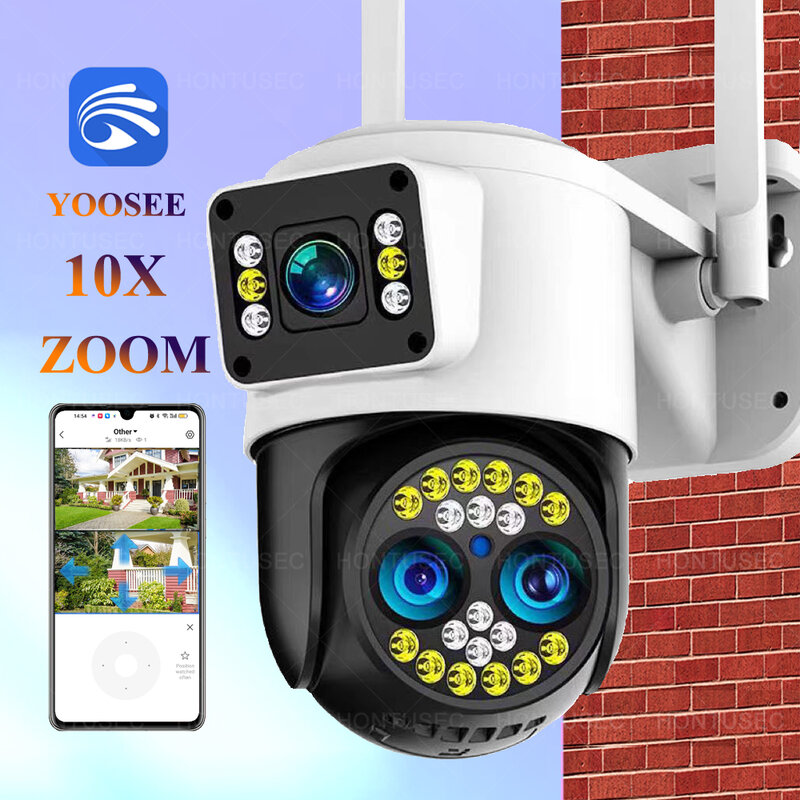 Yoosee 4k 8mp drei Objektive Dual-Bildschirme 10x Zoom drahtlose Kamera Zwei-Wege-Audio Farbe Nachtsicht Outdoor wasserdichte WLAN-Kamera