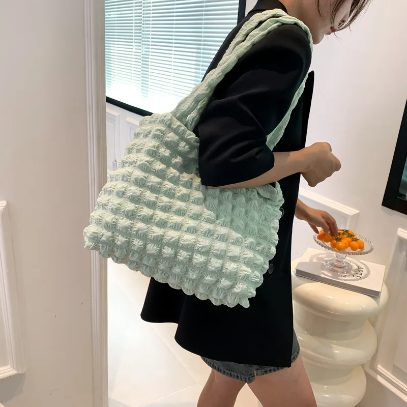 Сумки Хобо, клетчатая стеганая сумка-шоппер, Корейская сумка на плечо, Женская Повседневная однотонная сумка с рюшами, сумка-тоут, сумка через плечо