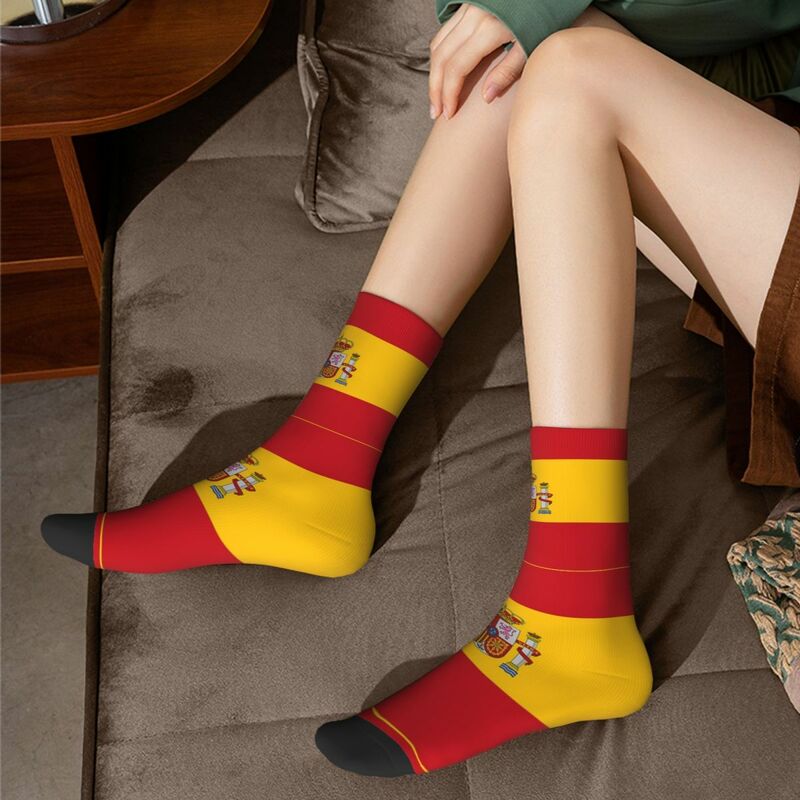 Spain Flag Socks Harajuku Sweat Absorbing Stockings All Season Long Socks Accessories for Unisex Birthday Present