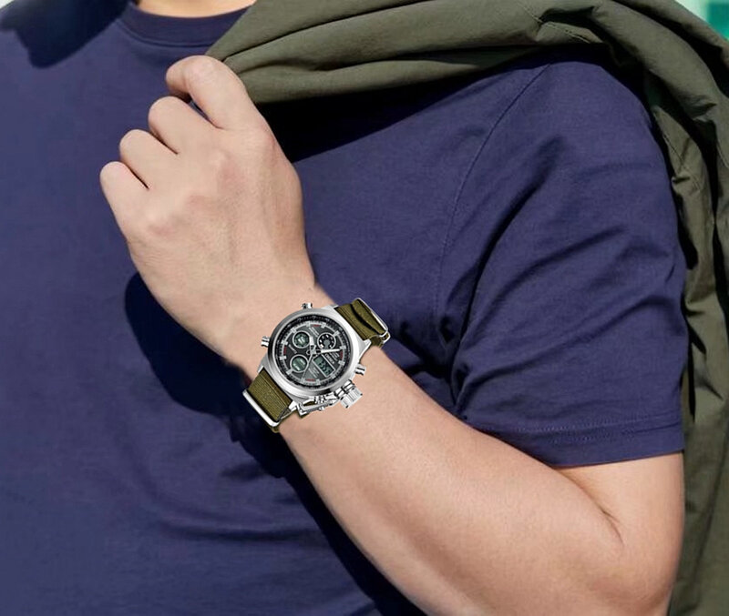 Мужские кварцевые часы OHSEN, военные спортивные часы с цифровым ремешком, водонепроницаемые часы с двойным временем, мужские наручные часы