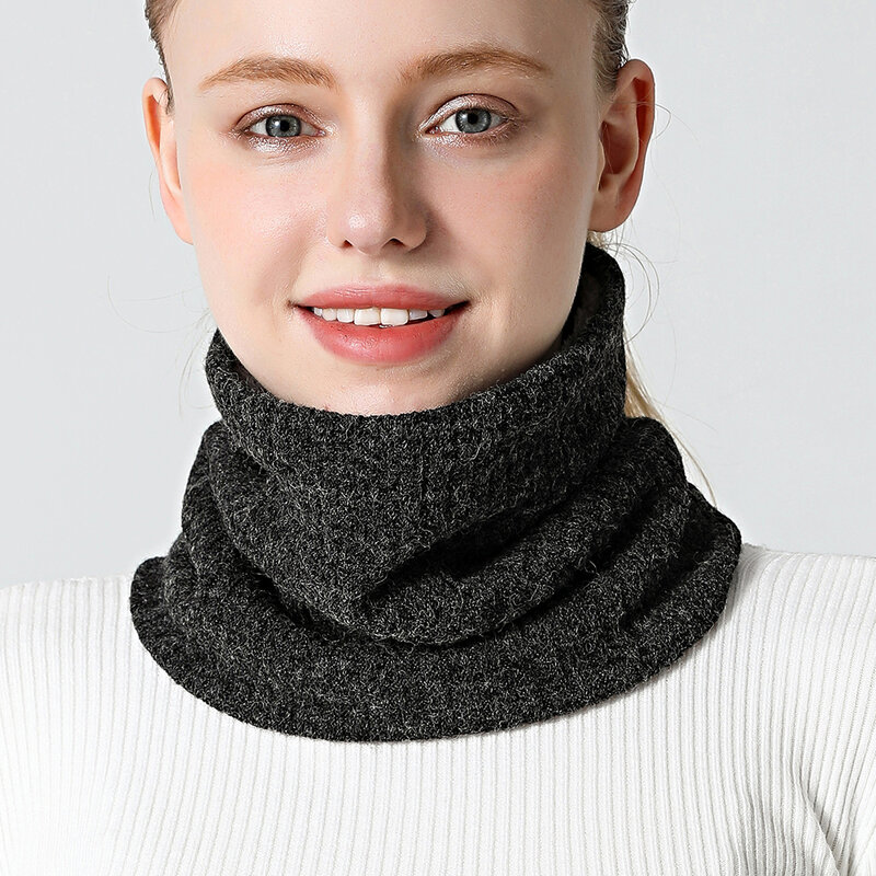 Écharpe d'hiver en cachemire tricoté pour femmes, écharpe de cou, Plus en fourrure pour hommes, col rond, solide et chaud, écharpe d'extérieur unisexe