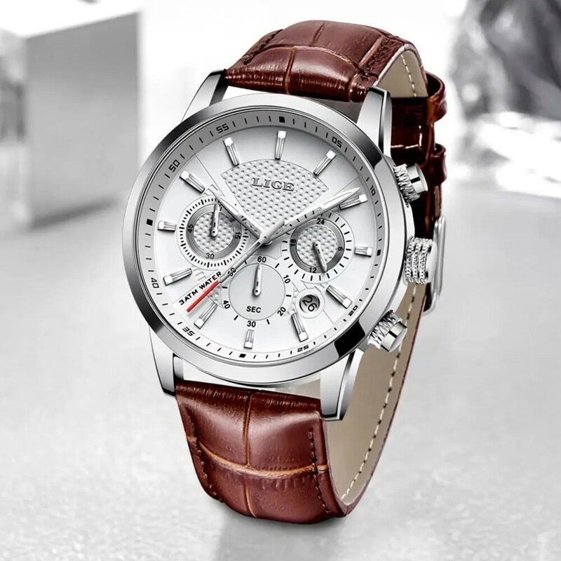 LIGE orologi uomo 2024 Top Brand Luxury Casual Leather Quartz Men Watch Man Business Clock maschio Sport cronografo con data impermeabile