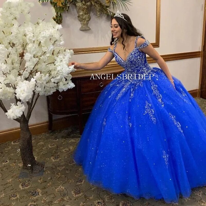 Royal Blue Appliques Princess Ball Gown 15 anni Quinceanera abiti Celebrity Birthday Vestidos De quinceasenera
