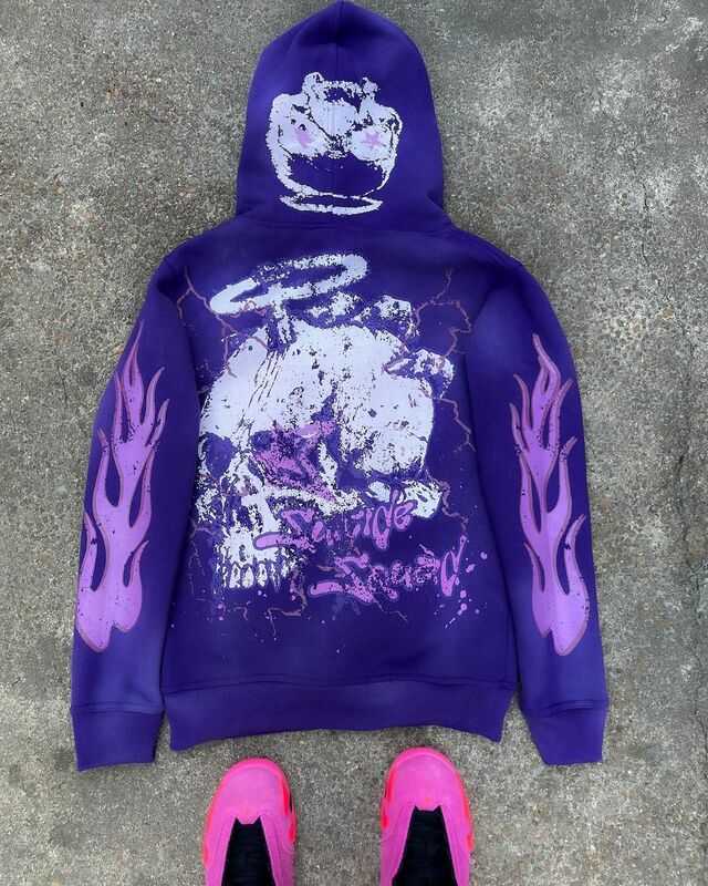 Harajuku Skull Print hoodies women graphic y2k top oversized zip up hoodie Couples American streetwear goth women clothes