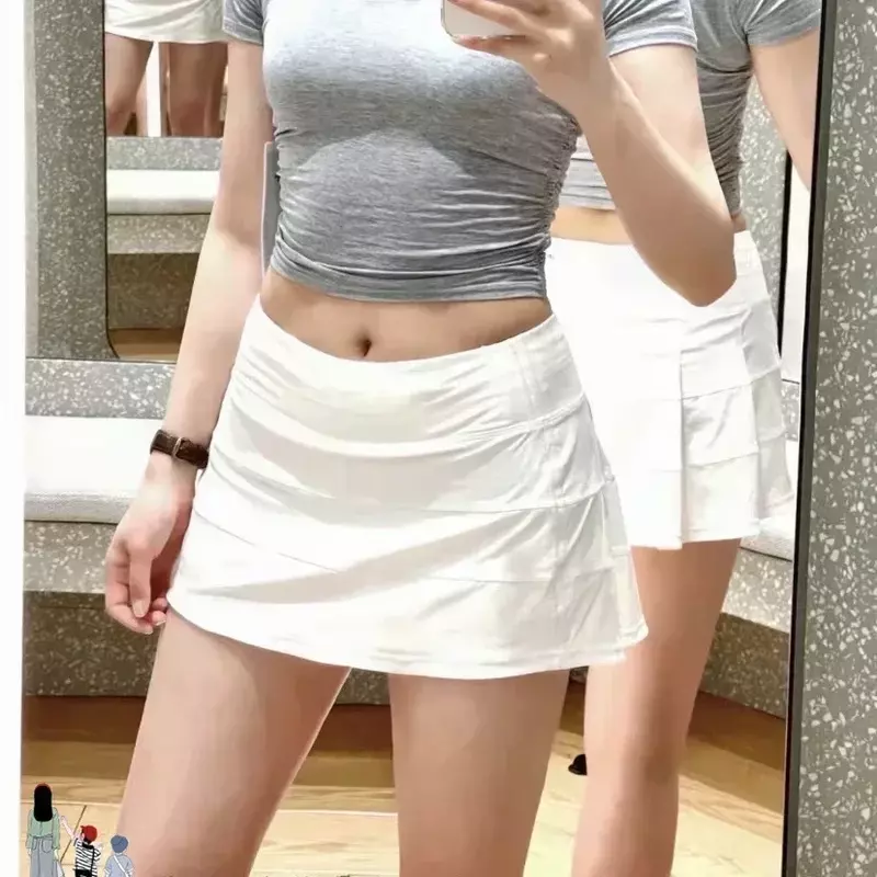 Lemon Women Sports Tennis Short Skirt Anti-slip Fake Two Pieces With Lining Pace Rival High Waist Yoga Fitness Pleated Skirts