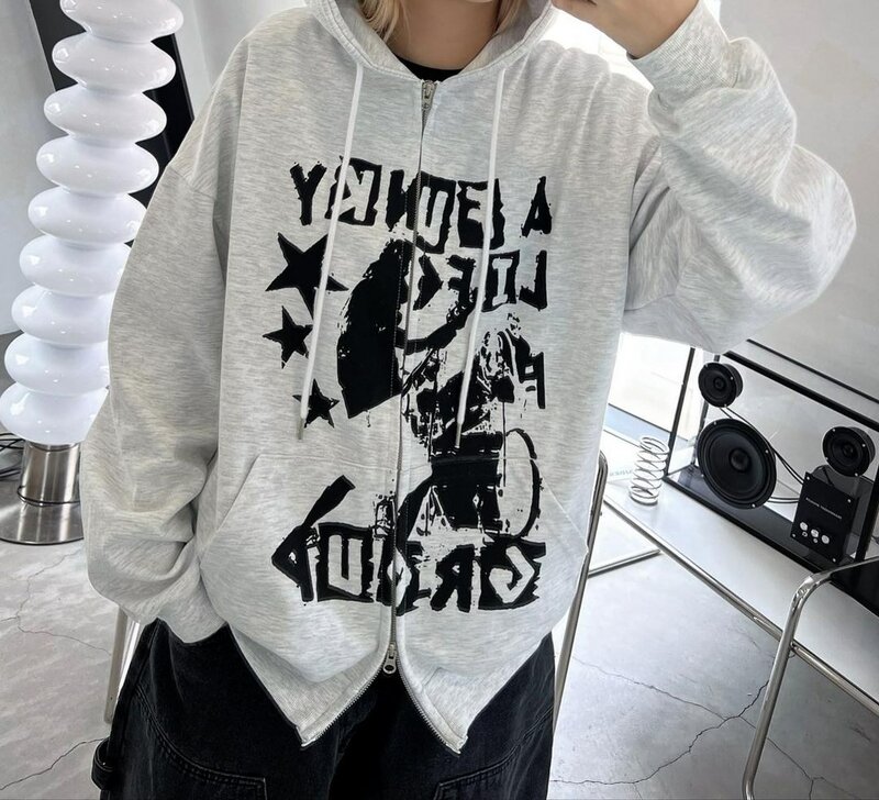 y2k Wome clothing hoodies Printed Pattern Pullover Sweatshirt streetwear Oversized  Punk Vintage kpop Anime long-sleeved raper