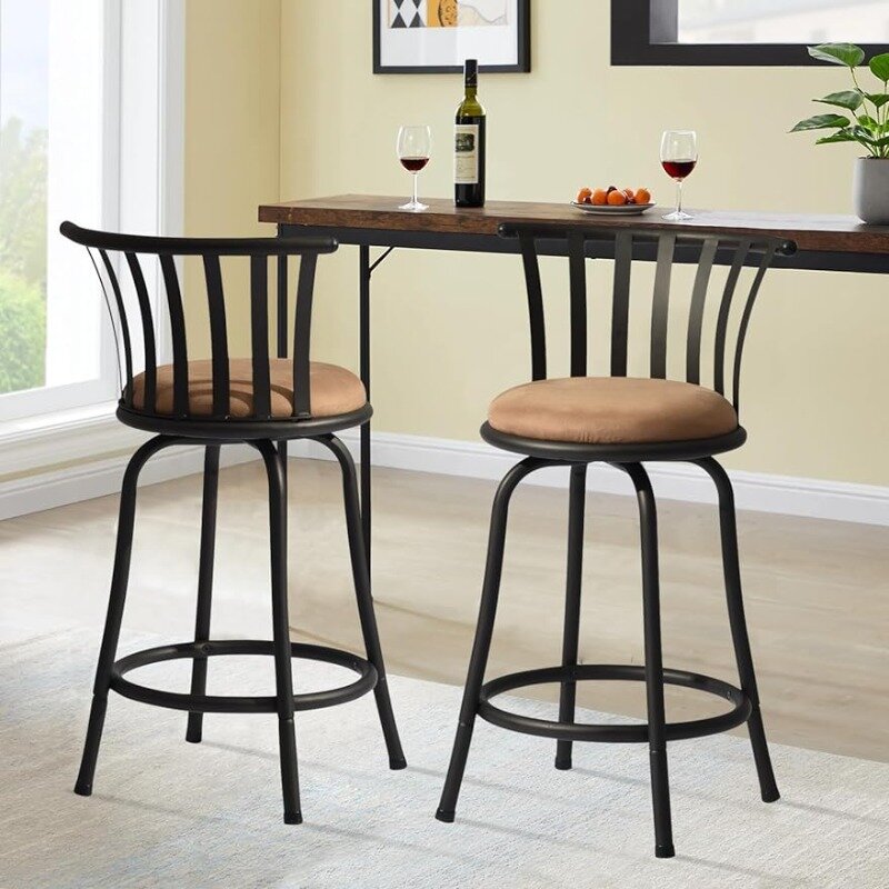 Barstools Set of 2, Country Style Bar Chairs with Back and Footrest Swivel Counter Height Bar Stools for Kitchen Island Pub