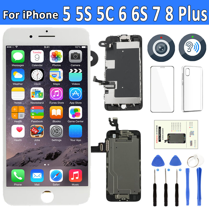 AAA Display for iPhone 5 5S 5SE 6 6S 7 8 Plus LCD Display Full Set Assembly Touch Screen Digitizer Replacement Pantalla+Camera