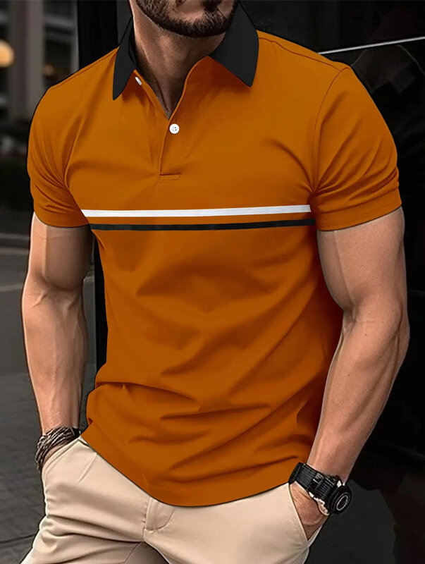 Letnia nowa męska koszulka Polo z krótkim rękawem moda biurowa z kołnierzem jarzębiny koszulka męska oddychająca koszulka Polo męska odzież męska