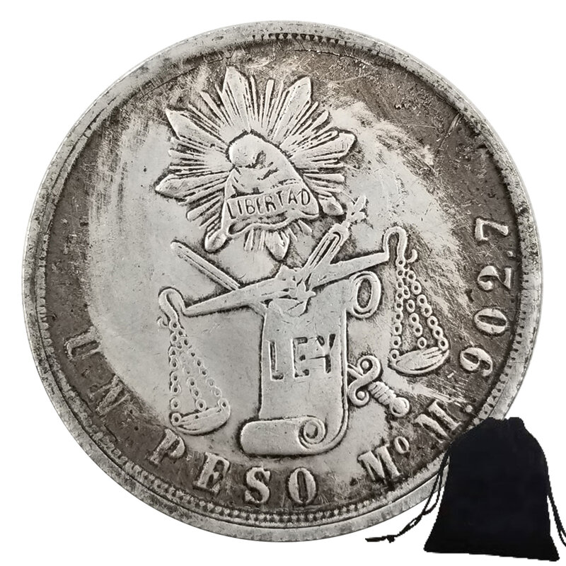 Luksusowy meksykański orzeł pokoju monety 3D para sztuki na szczęście kieszonkowa zabawna moneta pamiątkowa szczęśliwa moneta + torba na prezent