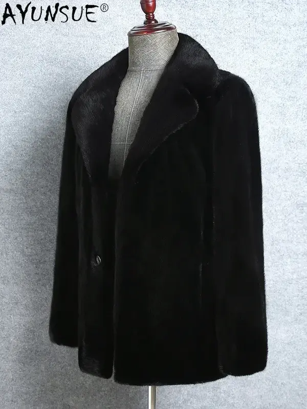 Куртка AYUNSUE Мужская зимняя из натурального меха норки, однотонное пальто из высококачественного меха норки, модный костюмный воротник
